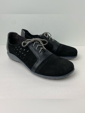 Naot Lalo Shoe Women's Size 39 / 8-8.5 Black & Tin Suede Leather Lace Up Sneaker